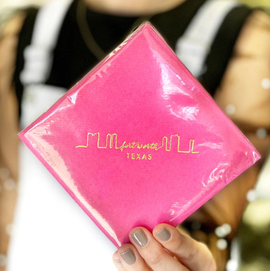 Fort Worth Skyline Cocktail Napkins - Pink Linen