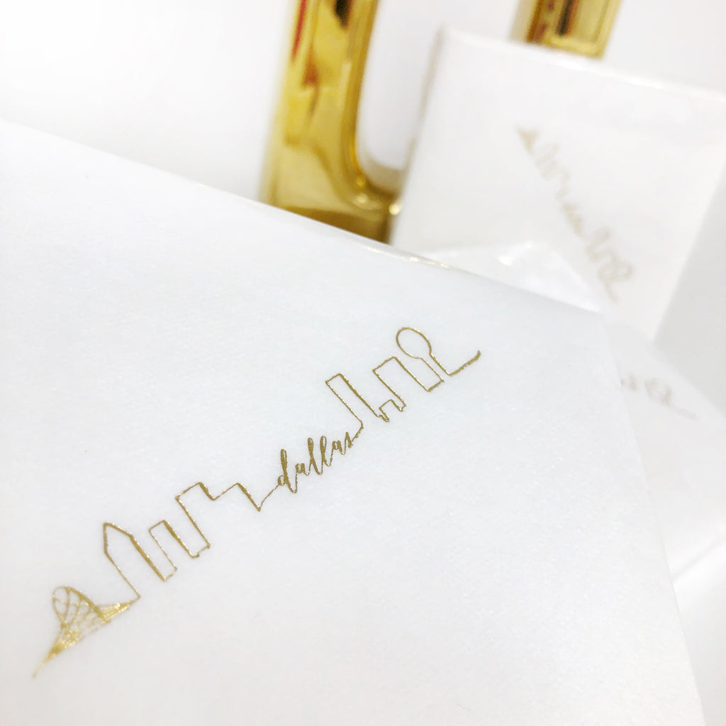 Dallas Skyline Cocktail Napkins - White Linen