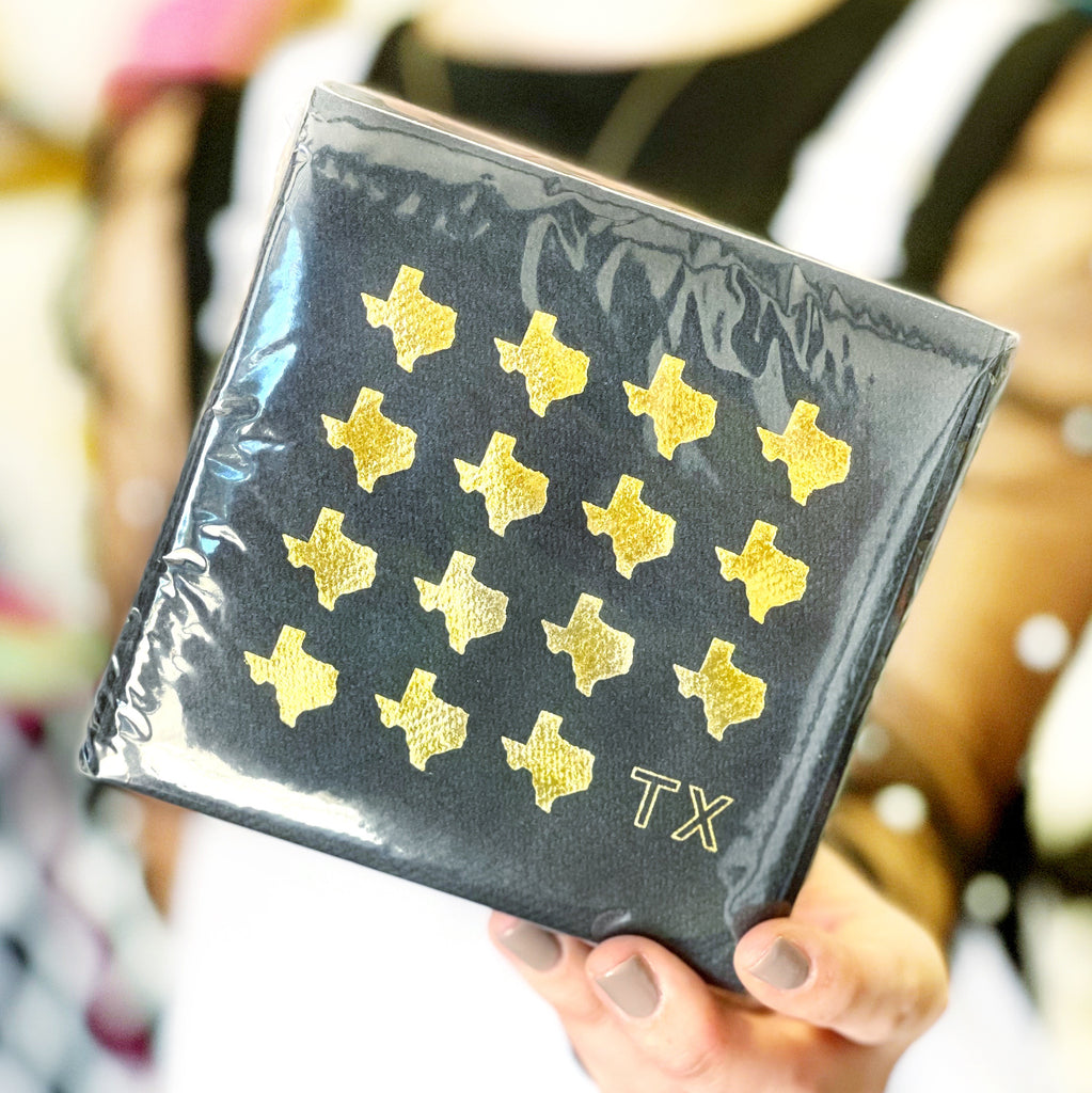 Gold Printed TX Wrap Napkins - Black Linen