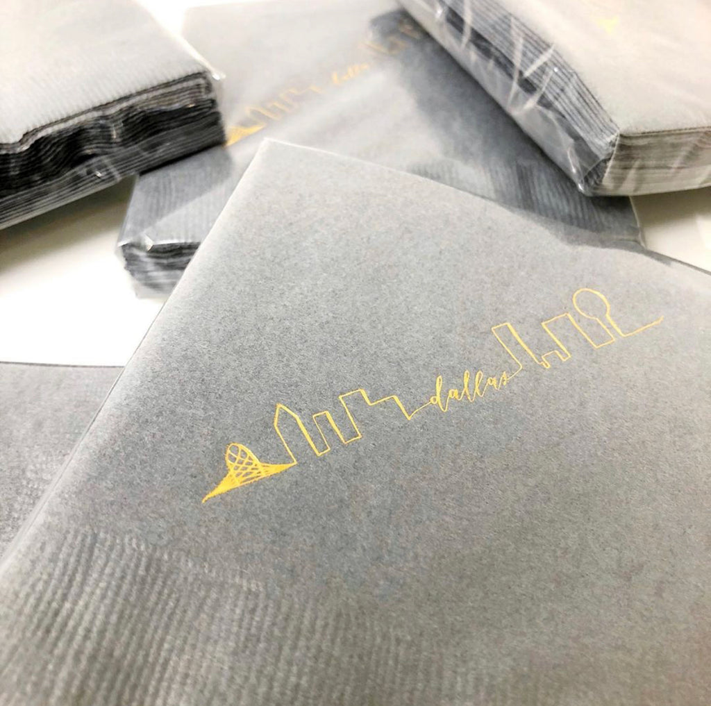Dallas Skyline Cocktail Napkins 3 ply- Cool Gray