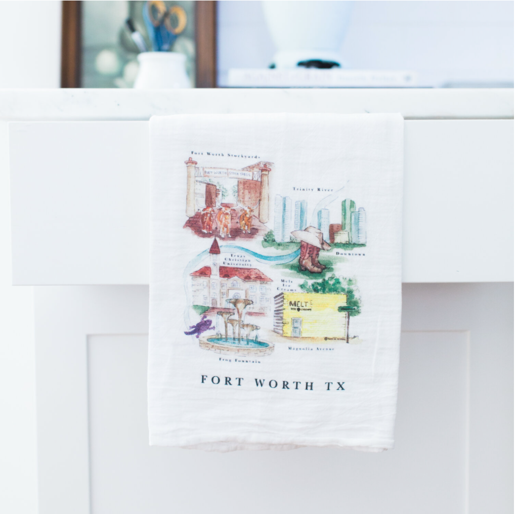 Fort Worth TX City Map Tea Towel